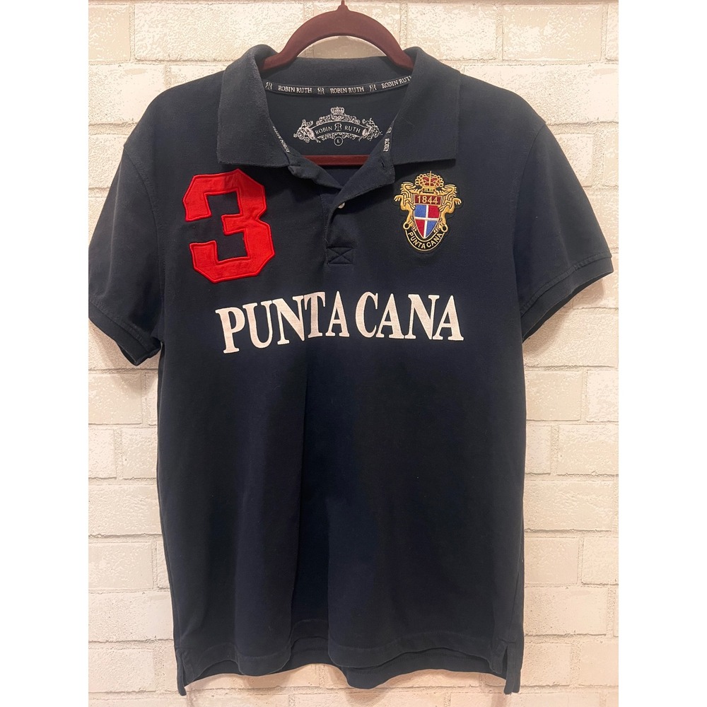Robin Ruth Punta Cana Polo Shirt Mens Large Black Embroidered Crest Souvenir‎ L